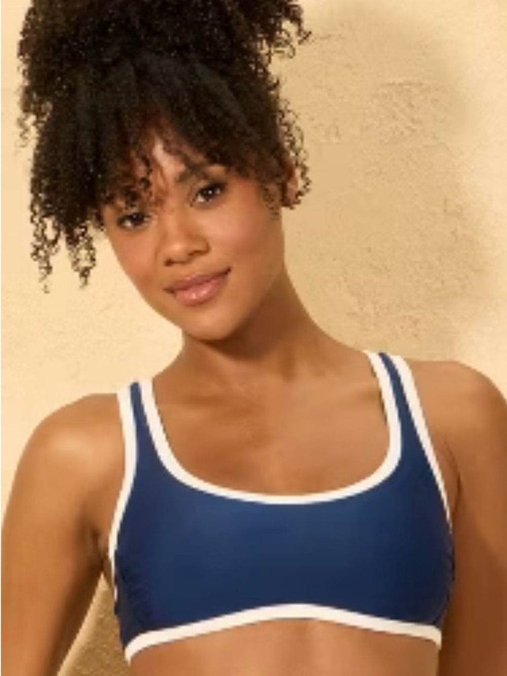 Shade and Shore Women's Contrast Binding Bralette Bikini Top Navy Blue L